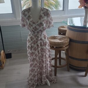 Express Cream and Brown Floral Maxi Dress